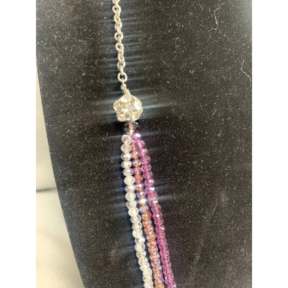 Multi-Strand Purple & Silver Color Beaded Necklace 34" - Picture 2 of 7